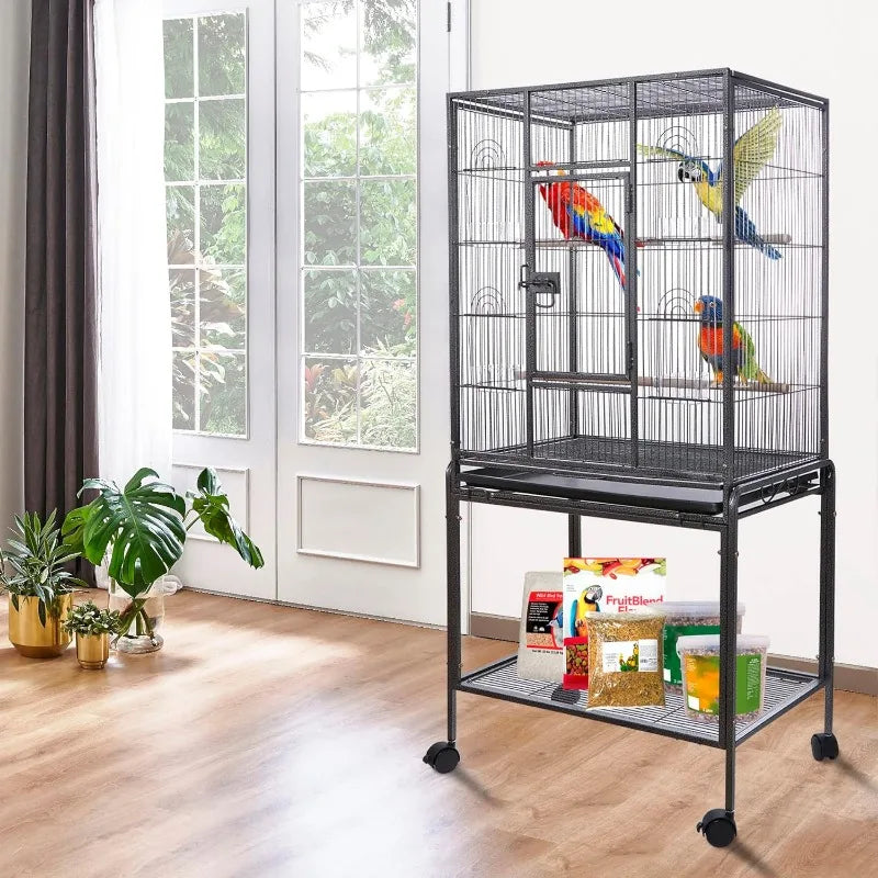 Large Wrought Iron Bird Cage with Rolling Stand