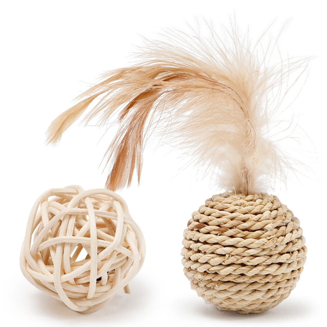 Rattan Feather Bell Interactive Toy