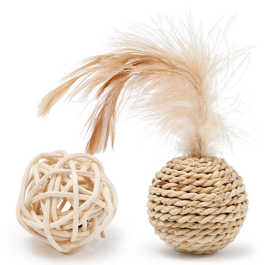 Rattan Feather Bell Interactive Toy